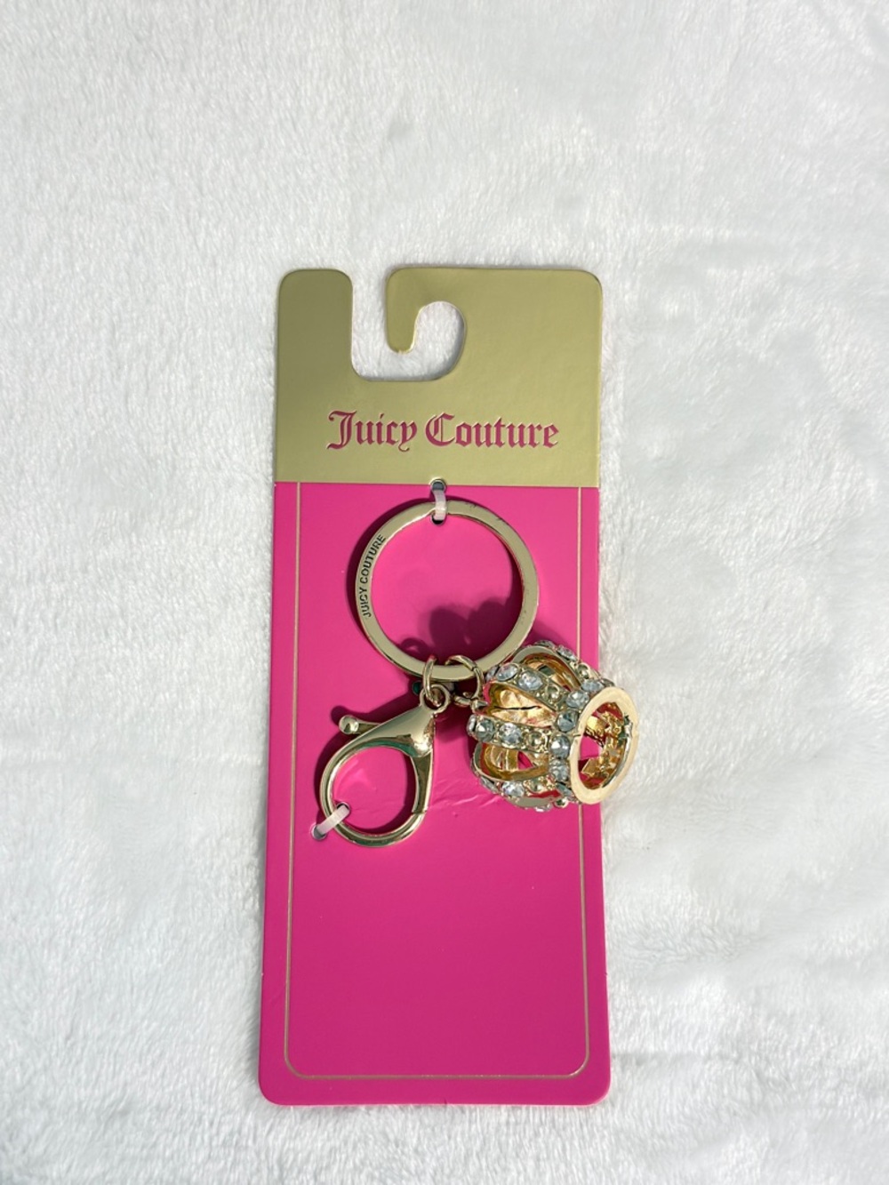 Juicy Couture Gold Crown Charm Keyring with Clear Crystals